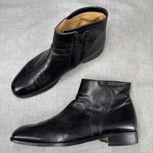 Bally Rilievo Boot Black Leather Ankle Boot Side Zip Classic Men's size 12 WIDE